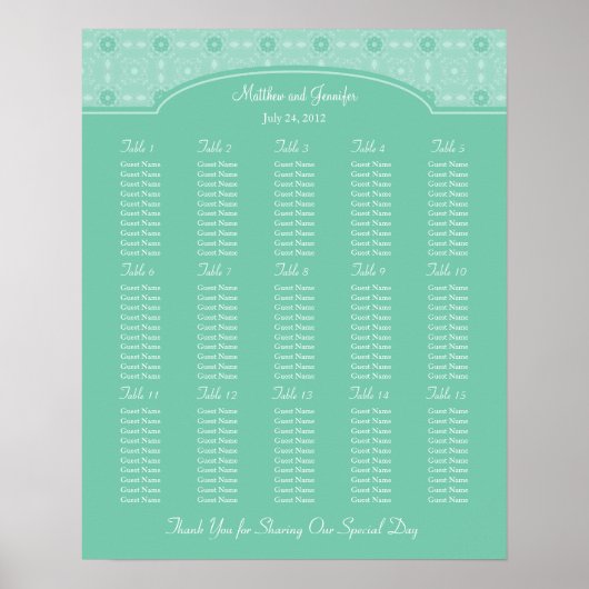 ウェディングレセプションシーティングチャート – 標準サイズ ポスター (正面)