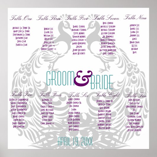 ウェディングレセプションシーティングチャート – Peacockテーマ ポスター (正面)