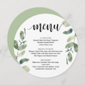 ウェディングレセプションディナー、ユーカリ緑のメニュー メニュー (正面/裏面)