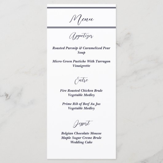 ウェディングレセプションネイビーエレガントとホワイト メニュー (裏面)