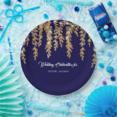 ウェディングレセプションネイビー金ゴールドリーフトゥインクルライト ペーパープレート (パーティー)