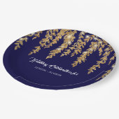 ウェディングレセプションネイビー金ゴールドリーフトゥインクルライト ペーパープレート (アングル)