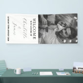 ウェディングレセプションハッピーカップル写真ホワイトウェルカム 横断幕 (トレードショー)