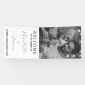 ウェディングレセプションハッピーカップル写真ホワイトウェルカム 横断幕 (横)