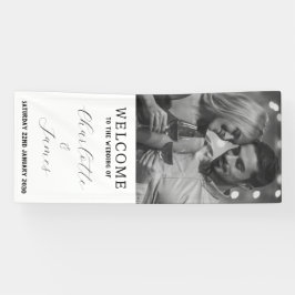 ウェディングレセプションハッピーカップル写真ホワイトウェルカム 横断幕