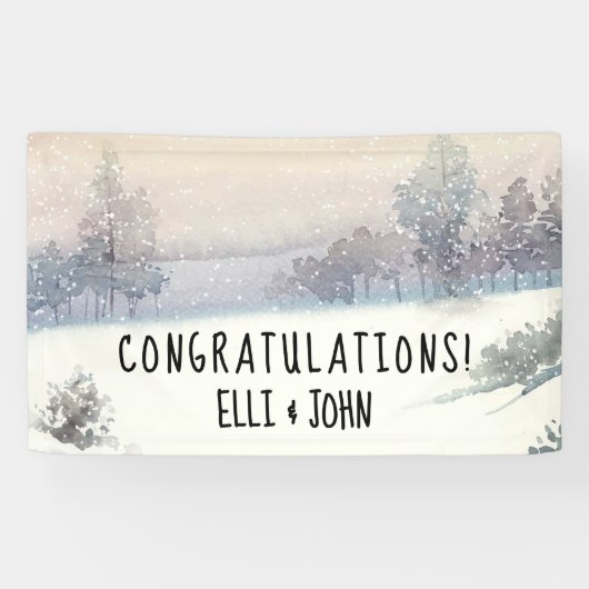 ウェディングレセプションバナーウィンターブルーとホワイト 横断幕 (横)