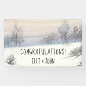 ウェディングレセプションバナーウィンターブルーとホワイト 横断幕 (横)