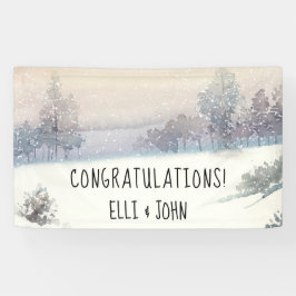 ウェディングレセプションバナーウィンターブルーとホワイト 横断幕