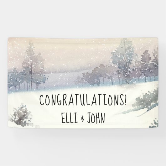 ウェディングレセプションバナーウィンターブルーとホワイト 横断幕 (横)