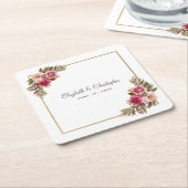 ウェディングレセプションパーティーエレガントフローラ幾何学模様 スクエアペーパーコースター (アングル)