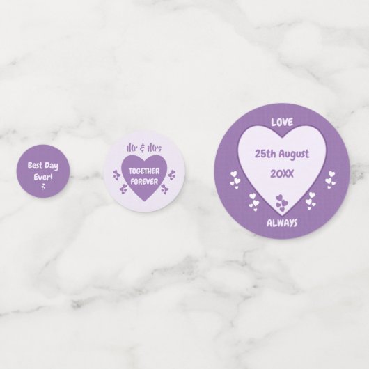 ウェディングレセプションパープルと薄紫ハートテーブル コンフェッティ (裏面)