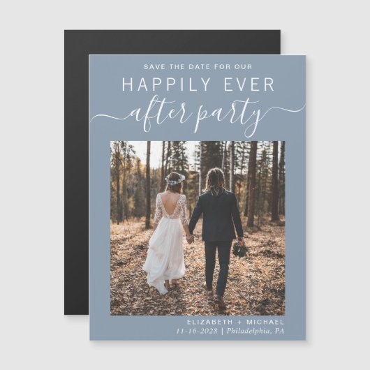 ウェディングレセプションフォトダスティブルー日付を保存 (正面/裏面)