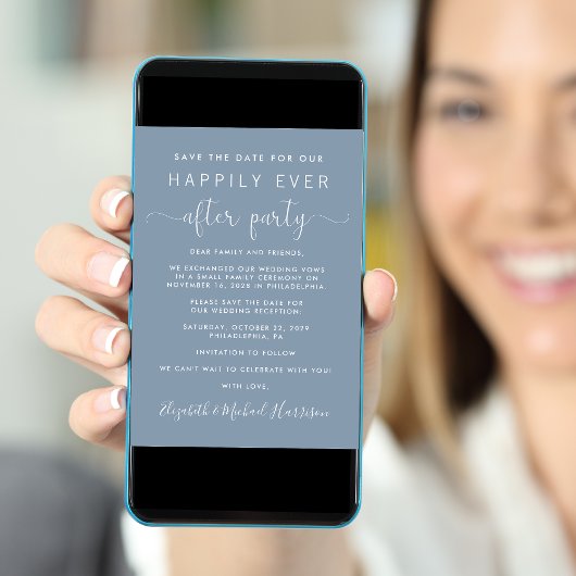 ウェディングレセプションフォトダスティブルー日付を保存 案内状