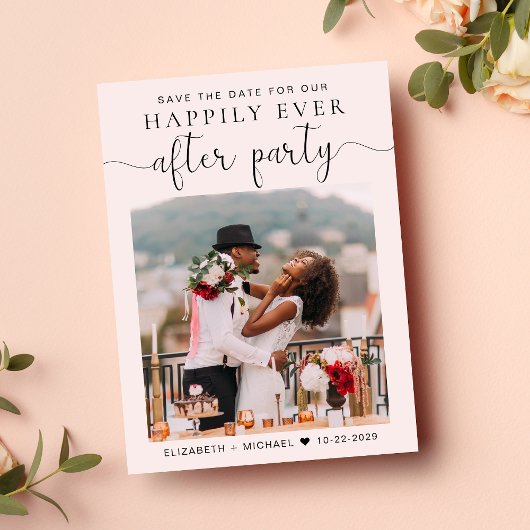 ウェディングレセプションフォトQRコードピンク日付を保存 案内ポストカード