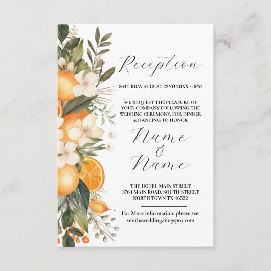 ウェディングレセプションフラワーサマーフルーツオレンジ エンクロージャーカード (正面)