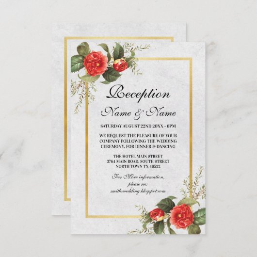 ウェディングレセプションフラワーレッド金ゴールドクリスマス エンクロージャーカード (正面/裏面)