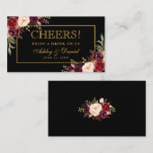 ウェディングレセプションブラックバーガンディードリンクチケットカード エンクロージャーカード (正面/裏面)
