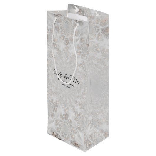 ウェディングレセプションホワイトシルバーシンプル金ゴールドエレガント ワインギフトバッグ (裏面アングル)