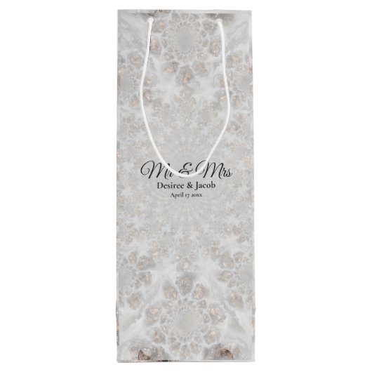 ウェディングレセプションホワイトシルバーシンプル金ゴールドエレガント ワインギフトバッグ (裏面)