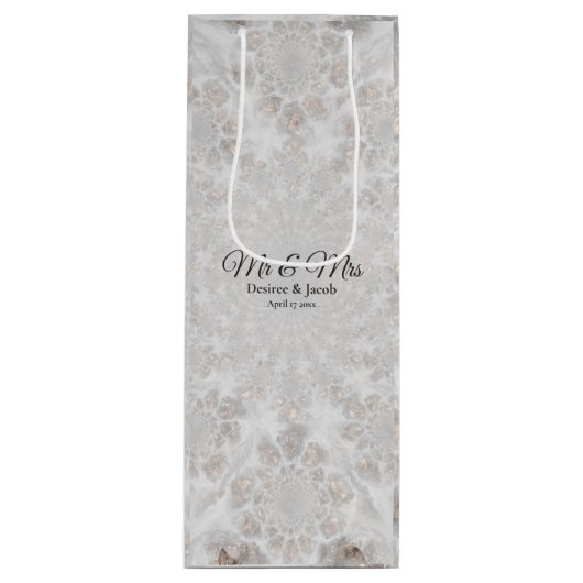 ウェディングレセプションホワイトシルバーシンプル金ゴールドエレガント ワインギフトバッグ (正面)