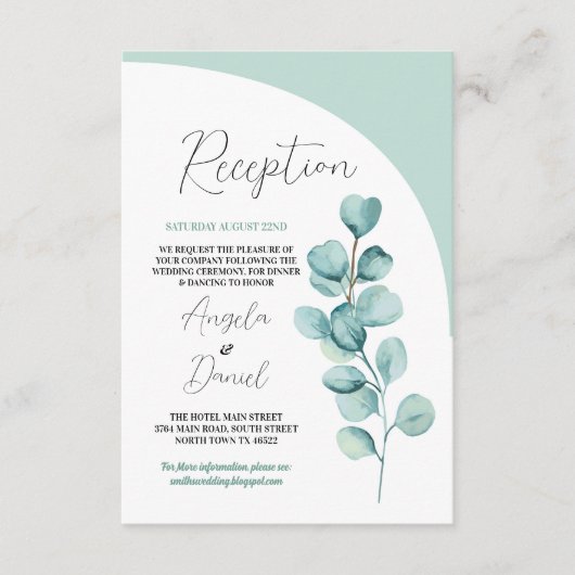 ウェディングレセプションユーカリ離れスミントグリーン エンクロージャーカード (正面)