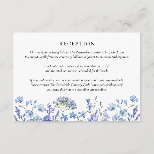 ウェディングレセプションワイルドフラワーペリウィンクルフローラ エンクロージャーカード (正面)