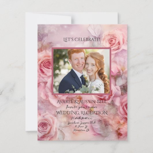 ウェディングレセプション後のパーティーお祝いピンク ノートカード (正面)