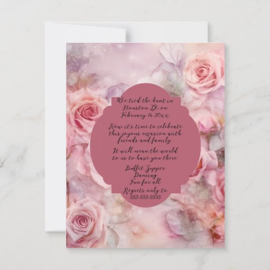 ウェディングレセプション後のパーティーお祝いピンク ノートカード (裏面)