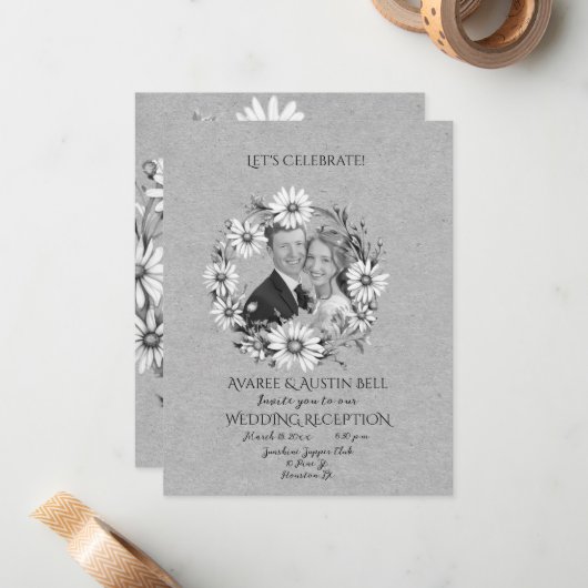 ウェディングレセプション後パーティーお祝いB/W ノートカード (正面/裏面インサイチュ)