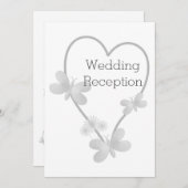 ウェディングレセプション招待状シルバーハートバタフライ 招待状 (正面/裏面)