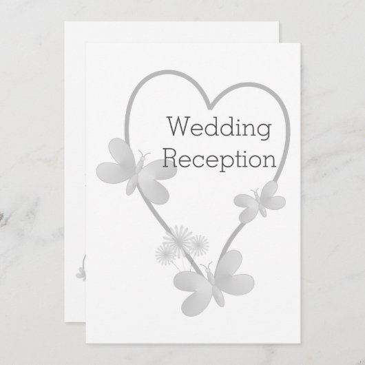 ウェディングレセプション招待状シルバーハートバタフライ 招待状 (正面/裏面)