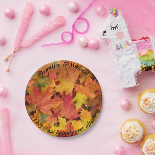 ウェディングレセプション紙プレートあなたの名前葉の ペーパープレート (パーティー)