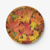 ウェディングレセプション紙プレートあなたの名前葉の ペーパープレート (正面)