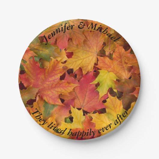 ウェディングレセプション紙プレートあなたの名前葉の ペーパープレート (正面)