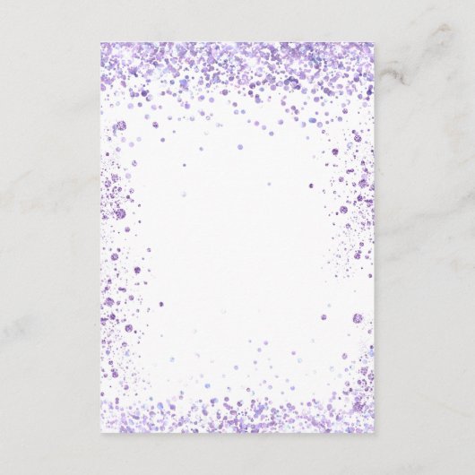 ウェディングレセプション詳細スミレラベンダーグリッター エンクロージャーカード (裏面)