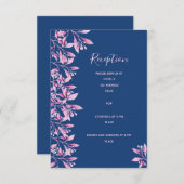 ウェディングレセプション詳細ネイビーブルーピンクフローラ エンクロージャーカード (正面/裏面)