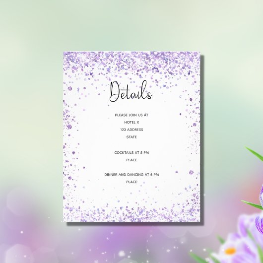 ウェディングレセプション詳細バイオレットグリッター予算 チラシ