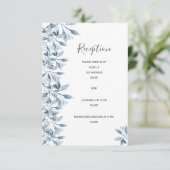 ウェディングレセプション詳細ホワイトブルー植物学 エンクロージャーカード (スタンド正面)