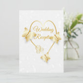 ウェディングレセプション金ゴールド色ハート蝶 招待状 (スタンド正面)