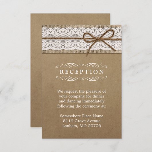 ウェディングレセプショ素朴ンバーラップレースのストリングボウ エンクロージャーカード (正面/裏面)