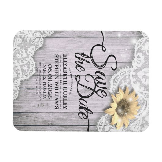 ウェディングレースひまわりウッドライトを保存 マグネット (横)