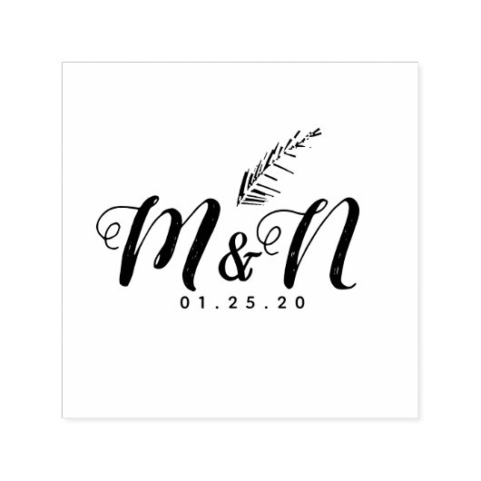 ウェディングロゴ パームリーフ トロピカル 手描き セルフインキングスタンプ (デザイン)