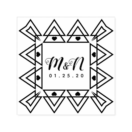 ウェディングロゴ ラインアート ハート ジオ デコ 手描き セルフインキングスタンプ (デザイン)