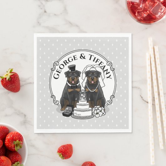 ウェディングロットワイラー ブライドとグルーム 犬 かわいい スタンダードランチョンナプキン (インサイチュ)