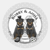 ウェディングロットワイラー 花嫁と花婿 犬 かわいい ラウンドシール (正面)