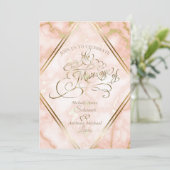 ウェディングローズとゴールドマーブル オーナメントカリグラフィー 招待状 (スタンド正面)