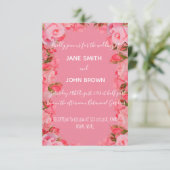 ウェディングローズの伝統的な花とピンクのテーマ 招待状 (スタンド正面)