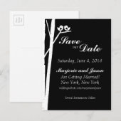 ウェディング保存の日付カード樺の木ツリーバーズブラック 案内ポストカード (正面/裏面)