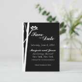 ウェディング保存の日付カード樺の木ツリーバーズブラック 案内ポストカード (スタンド正面)