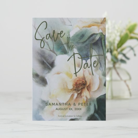 ウェディング保存日付の水の色のバラセージ緑 招待状 (スタンド正面)